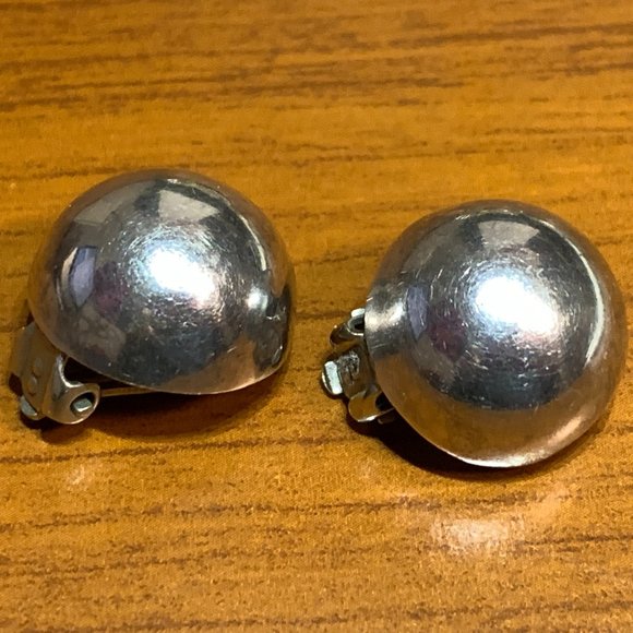 💝Vintage Modernist Clip on Earrings Taxco Silver 925 - Picture 2 of 5